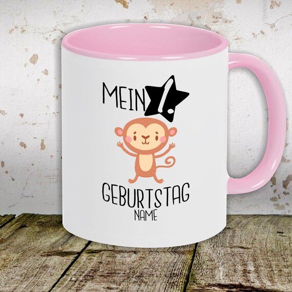 Kaffeetasse mit Wunschnamen Tasse Motiv "Mein 1. Geburtstag Affe mit Wunschname" Tasse Teetasse Milch Kakao