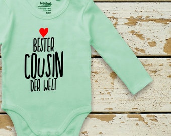 kleckerliese Long Sleeve Baby Bodysuit "Best Cousin in the World" Baby Bodysuit Boys Girls Long Sleeve Fair Wear