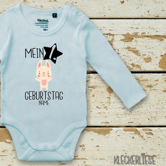 Langarm Body mit Wunschname Babybody "Mein 1. Geburtstag Hase mit Wunschname" Fair Wear Bio Organic