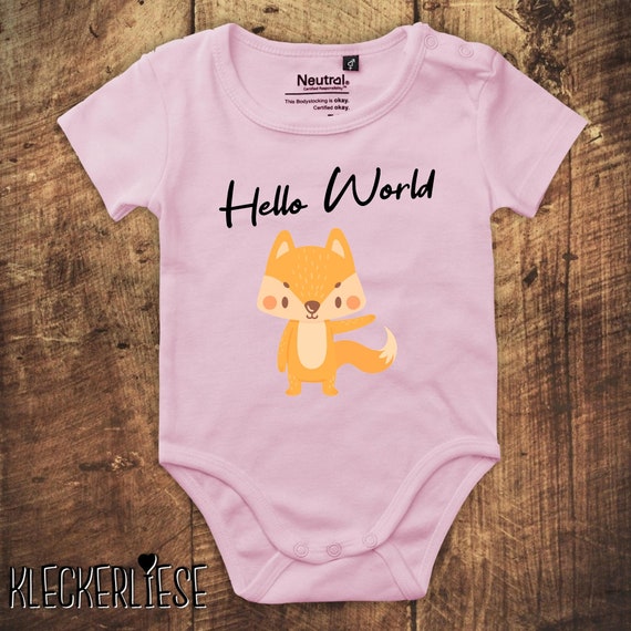 kleckerliese Babybody Body "Hello World Fuchs" Fair Wear, Bio, Organic Baby Jungen Mädchen