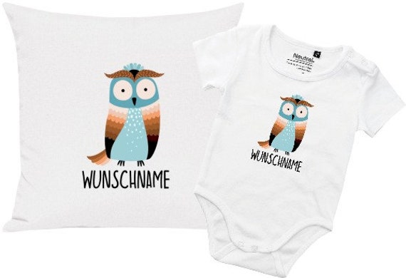 kleckerliese Geschenkset Geburt Kissen Body mit Tiermotiv "Eule" Fair Wear mit Kissenfüllung