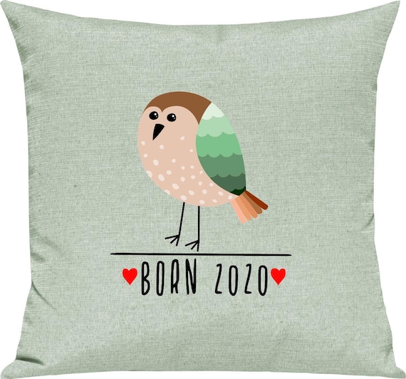 kleckerliese Kissen "Born 2020 Tiermotiv Vogel" Kissenhülle Deko Sofa Kuschelkissen Dekoidee