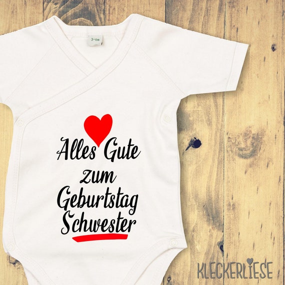 Wickel Baby Body "Alles Gute zum Geburtstag Schwester" Babybody Strampler