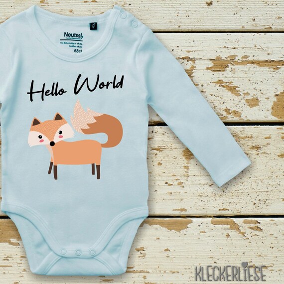 Langarm Body Babybody "Hello World Fuchs" Fair Wear Bio Organic