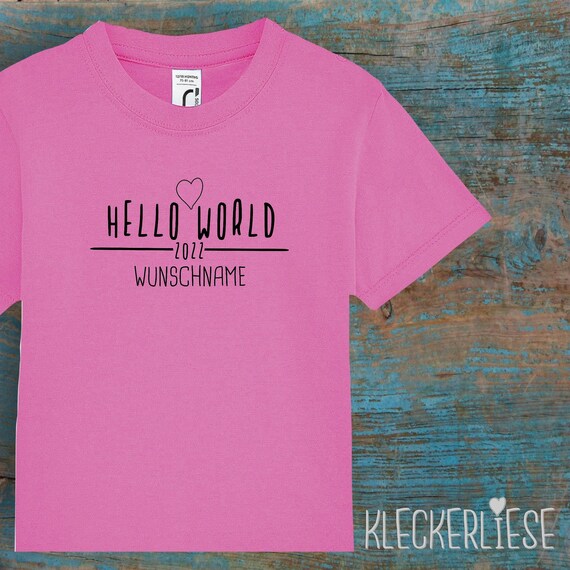 Kinder Baby Shirt mit Wunschname Kleinkind "Hello World 2022 Wunschname" T-Shirt Jungen Mädchen