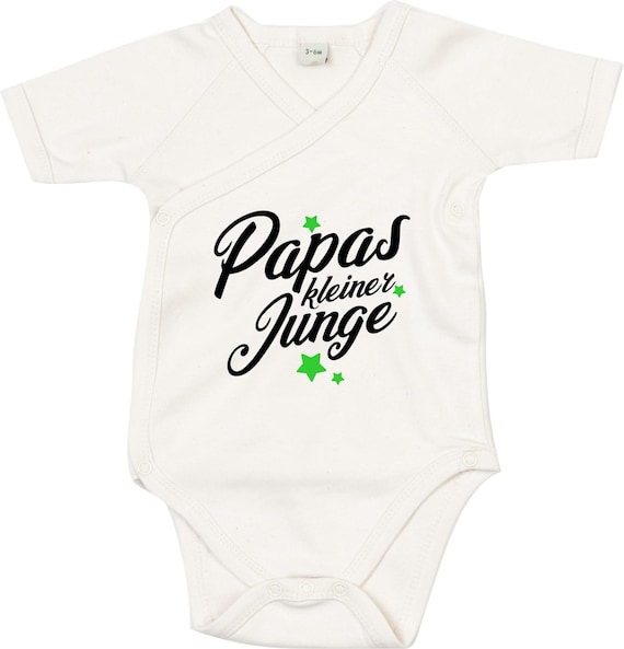 kleckerliese Wickel Baby Body "Papas kleiner Junge" Babybody Strampler Wickelbody Organic Kimono Kurzarm