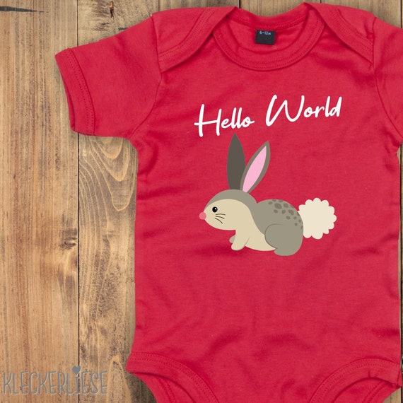 Baby Body "Hello World Hase" Babybody Strampler Jungen Mädchen Kurzarm