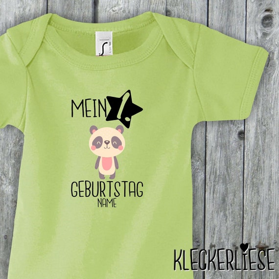 Baby Body mit Wunschname "Mein 1. Geburtstag Pandabär mit Wunschname" Babybody Strampler Jungen Mädchen
