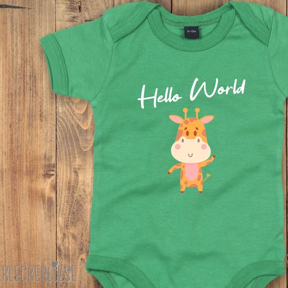 Baby Body "Hello World Giraffe" Babybody Strampler Jungen Mädchen Kurzarm