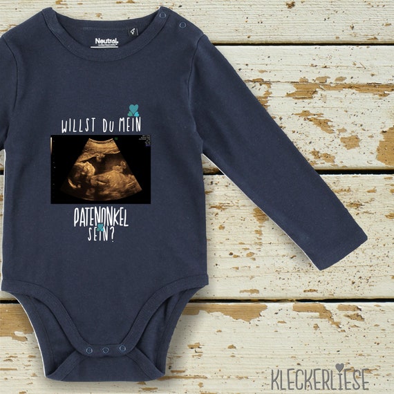 Langarm Babybody Body "Willst du mein Patenonkel sein?" mit deinem Ultraschall Bild zur Geburt Pics Fair Wear