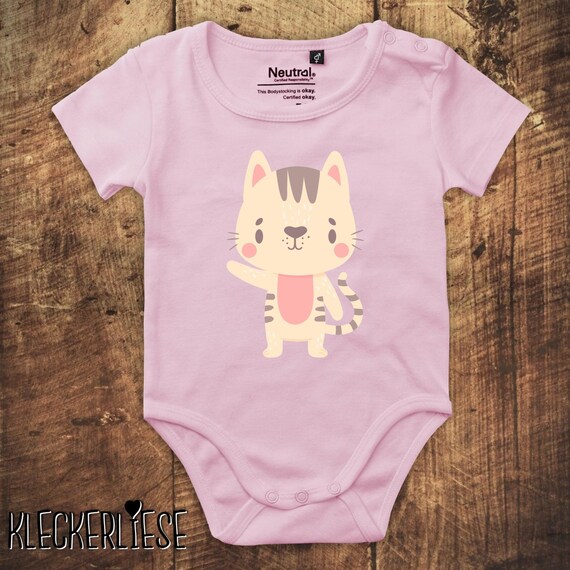 kleckerliese Babybody Body "Tiermotiv Katze Mietze Cat" Fair Wear, Bio, Organic Baby Jungen Mädchen