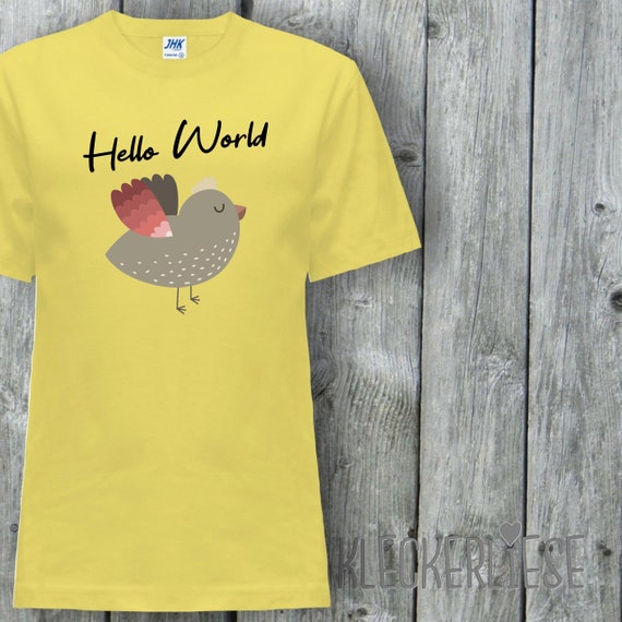 Kinder T-Shirt "Hello World Vogel" Shirt Jungen Mädchen Baby Kind