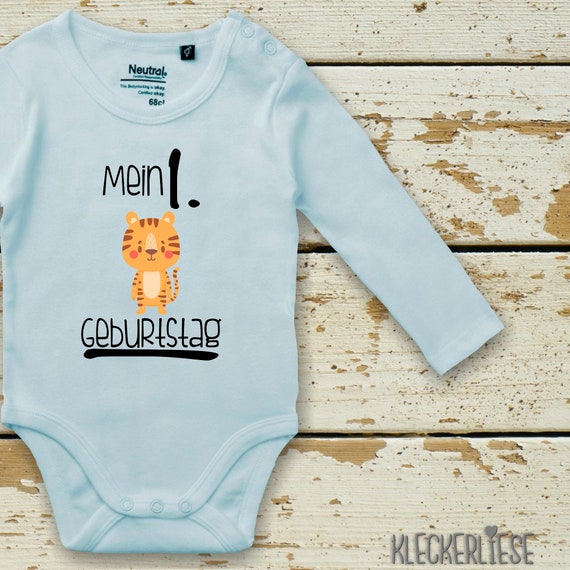 Langarm Body Babybody "Mein 1. Geburtstag Tiger" Fair Wear Bio Organic