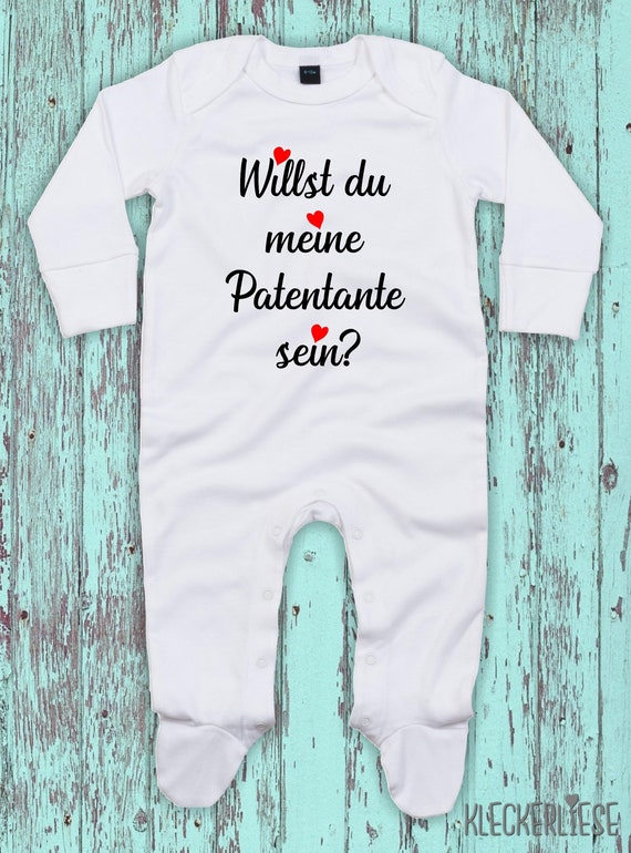 Kleckerliese Baby Schlafanzug "Willst Du Meine Patentante Sein?" Sleepsuit Langarm Jungen Mädchen Einteiler Strampler