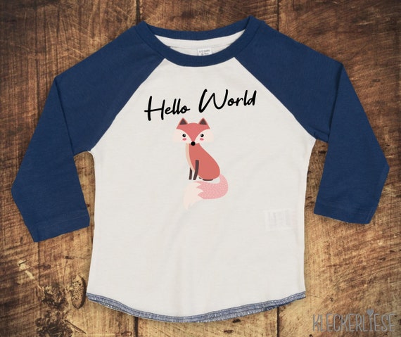 Kleckerliese Baby Kinder T-Shirt Langarmshirt "Hello World Fuchs" Raglan-Ärmel Jungen Mädchen