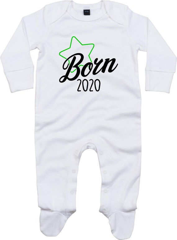Kleckerliese Baby Schlafanzug "Born 2020" Sleepsuit Langarm Jungen Mädchen Einteiler Strampler