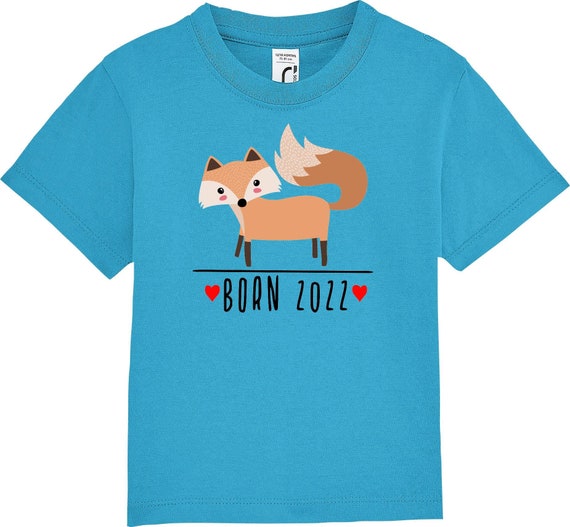 kleckerliese Kinder Baby Shirt Kleinkind  "Born 2022 Tiermotiv Fuchs" Jungen Mädchen T-Shirt