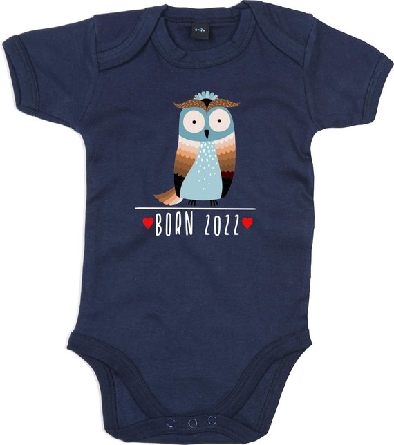 kleckerliese Baby Body "Born 2022 Tiermotiv Eule" Babybody Strampler Jungen Mädchen Kurzarm