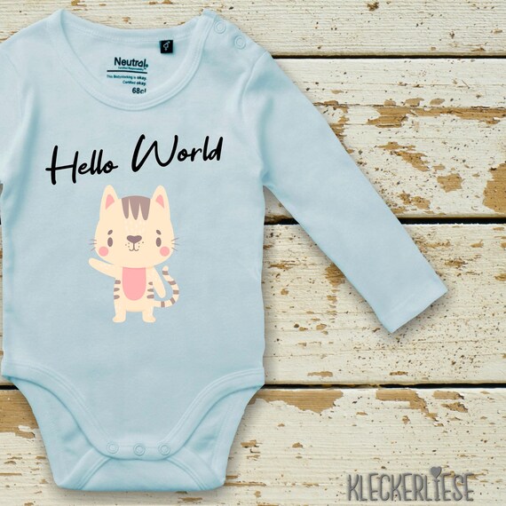 Langarm Body Babybody "Hello World Katze" Fair Wear Bio Organic