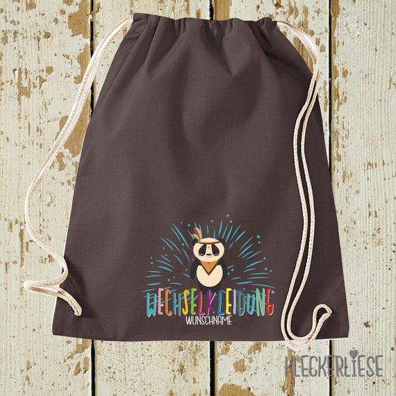 Kleckerliese Turnbeutel "Wechselkleidung Panda Wunschname" Rucksack Bag Stoffbeutel Gymsack Kita Schule  Einschulung Wechselsachen 27 Farben