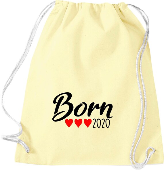 Kleckerliese Gymsack "Born 2020" Rucksack Bag Stoffbeutel Turnbeutel Tragetasche