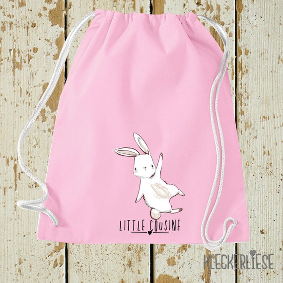 Kleckerliese Turnbeutel "Little Cousine Hase" Rucksack Bag Stoffbeutel Gymsack Kita Schule  Einschulung Wechselsachen 27 Farben