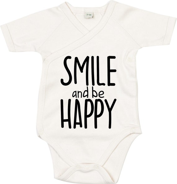 kleckerliese Wickel Baby Body "Smile and be Happy" Babybody Strampler Wickelbody Organic Kimono Kurzarm