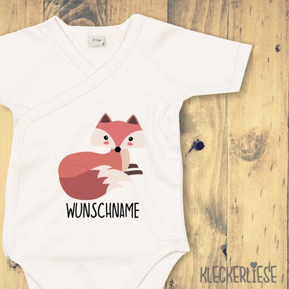 kleckerliese wrap baby body "desired name fox" baby body romper wrap body organic kimono short sleeve