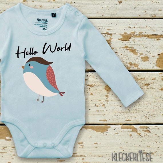 Langarm Body Babybody "Hello World Vogel" Fair Wear Bio Organic