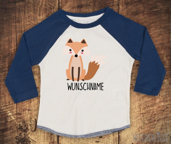 Kleckerliese Baby Kinder T-Shirt mit Wunschnamen Langarmshirt  "Fuchs" Raglan-Ärmel Jungen Mädchen