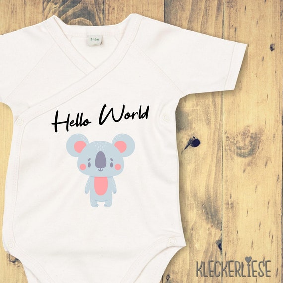 kleckerliese Wickel Baby Body "Hello World Koala" Babybody Strampler Wickelbody Organic Kimono Kurzarm