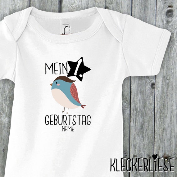 Baby Body mit Wunschname "Mein 1. Geburtstag Vogel mit Wunschname" Babybody Strampler Jungen Mädchen