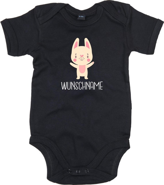 kleckerliese Baby Body "Tiermotiv mit Wunschnamen Hase Häschen" mit Wunschtext oder Name Babybody Strampler Jungen Mädchen Kurzarm