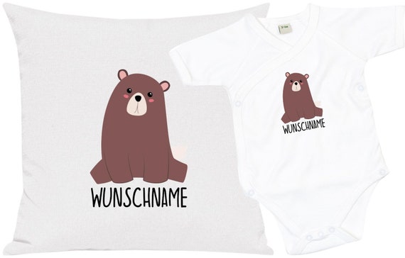 kleckerliese Geschenkset Geburt Kissen Body mit Tiermotiv "Bär" Fair Wear mit Kissenfüllung