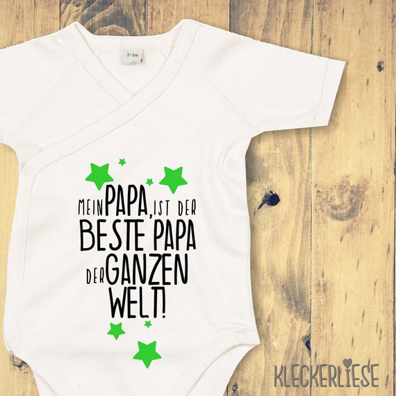 Kleckerliese Wrap Baby Body "My dad is the best dad in the whole world!" Babybody Romper Wrap Body Organic Kimono Short Sleeve