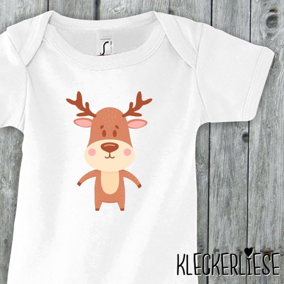 Baby Body "Tiermotiv Elch Reh Hirsch" Babybody Strampler Jungen Mädchen