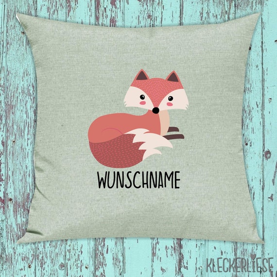 kleckerliese Kissen "Fuchs" mit Wunschnamen individuell Tiere Natur Wald Wiese Kissenhülle Deko Sofa mit Kissenfüllung