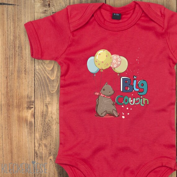 kleckerliese Baby Body "Big Cousin Tiermotiv Braunbär Bär" Babybody Strampler Jungen Mädchen Kurzarm