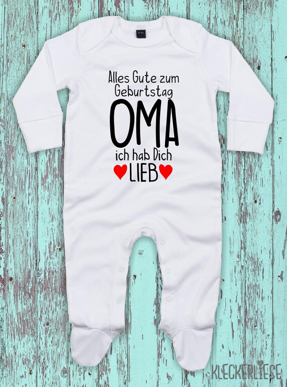 Kleckerliese Baby Schlafanzug "Alles Gute zum Geburtstag OMA ich hab Dich Lieb" Sleepsuit Langarm Jungen Mädchen Einteiler Strampler