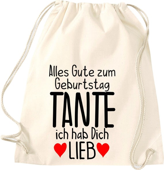 Kleckerliese Gymsack "Alles Gute TANTE ich hab Dich Lieb" Rucksack Bag Stoffbeutel Turnbeutel Tragetasche