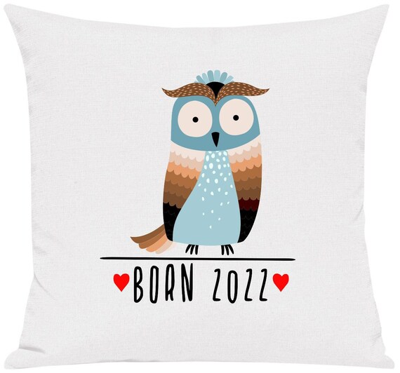 kleckerliese Kissen "Born 2022 Tiermotiv Eule" Kissenhülle Deko Sofa Kuschelkissen Dekoidee