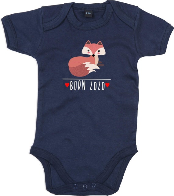 kleckerliese Baby Body "Born 2020 Tiermotiv Fuchs" mit Wunschtext oder Name Babybody Strampler Jungen Mädchen Kurzarm