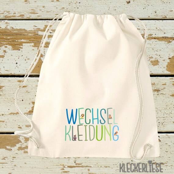 Kleckerliese Turnbeutel "Wechselkleidung" Rucksack Bag Stoffbeutel Gymsack Kita Schule  Einschulung Wechselsachen