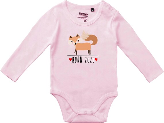 kleckerliese Langarm Babybody "Born 2020 Tiermotiv Fuchs" Baby Body Jungen Mädchen Longsleeve Fair Wear