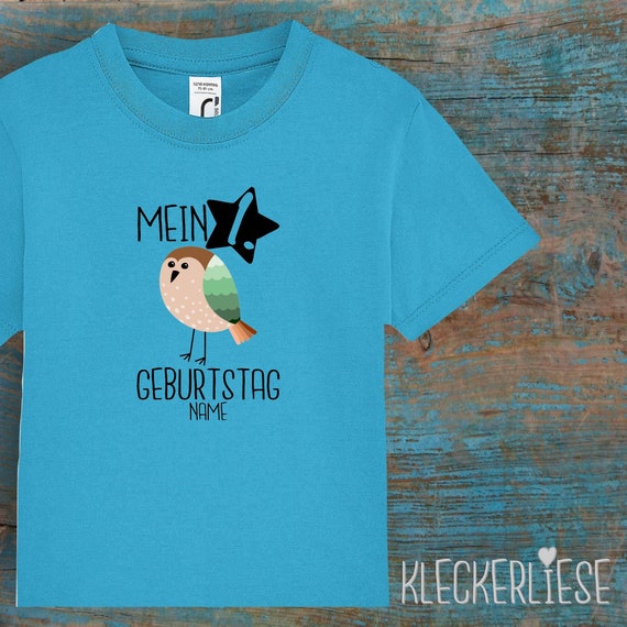 Kinder Baby Shirt mit Wunschname Kleinkind "Mein 1. Geburtstag Vogel mit Wunschname" T-Shirt Jungen Mädchen