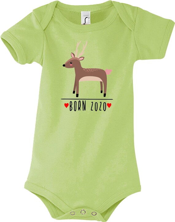Kleckerliese Baby Body "Born 2020 Tiermotiv Reh" Jungen Mädchen Kurzarm mit Aufdruck Motiv