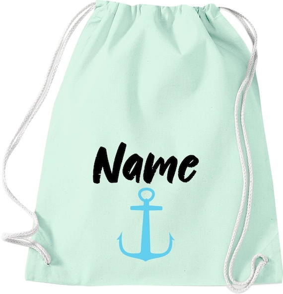 Kleckerliese Gymsack "Name Wunschname Anker" Rucksack Bag Stoffbeutel Turnbeutel Tragetasche