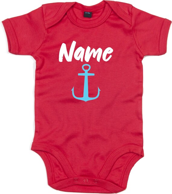 kleckerliese Baby Body "Name Wunschname Anker" Babybody Strampler Jungen Mädchen Kurzarm