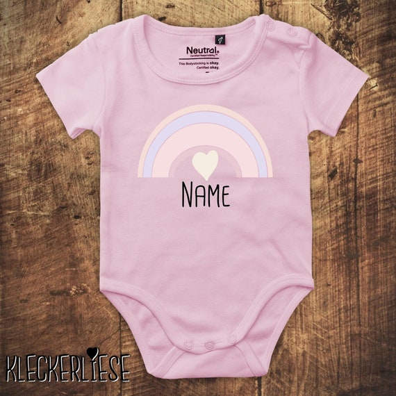 kleckerliese Babybody Body mit Wunschname "Regenbogen mit Wunschname" Fair Wear, Bio, Organic Baby Jungen Mädchen