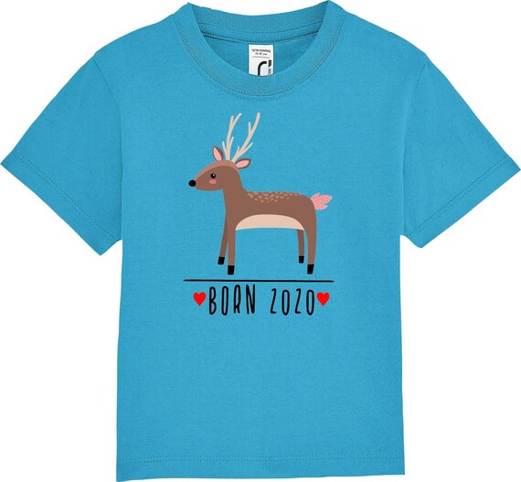 kleckerliese Kinder Baby Shirt Kleinkind  "Born 2020 Tiermotiv Reh" Jungen Mädchen T-Shirt